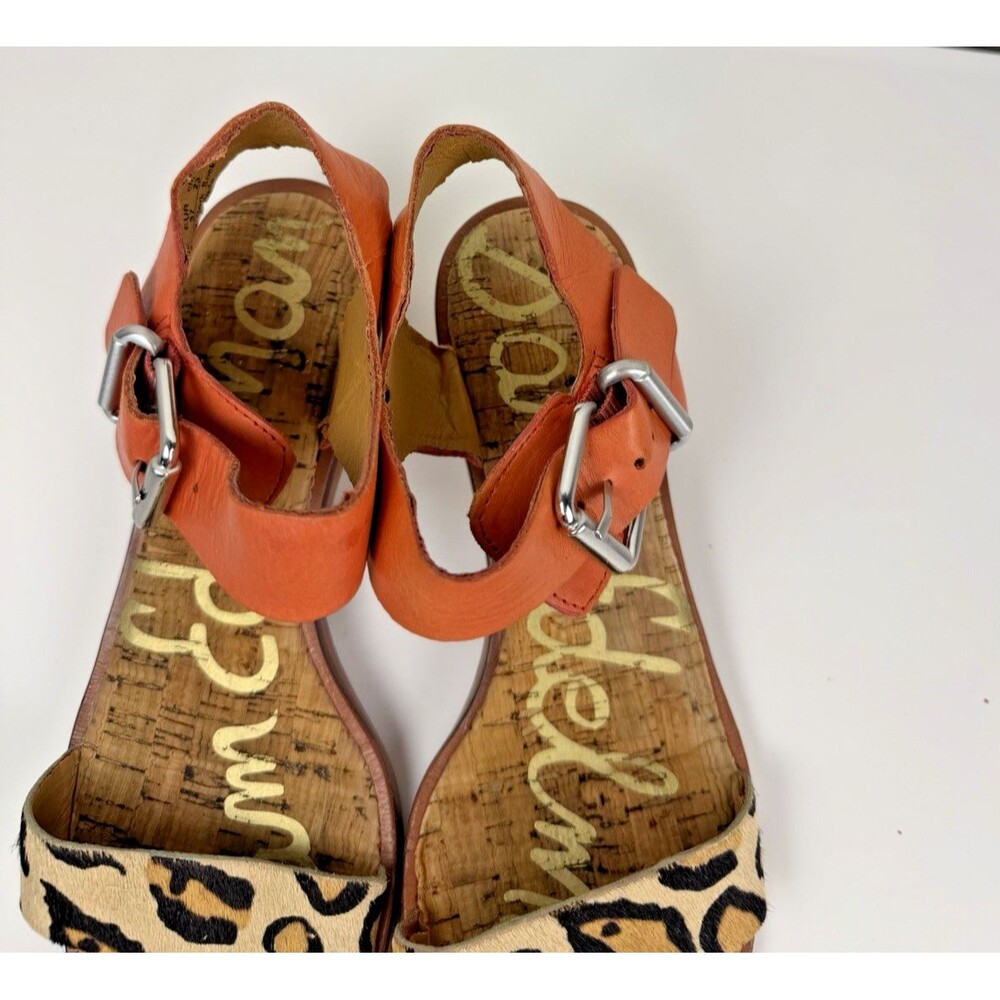 Sam Edelman Trina Sandals Leopard Print Mandarin Orange Cork Block Heel 6M - Picture 8 of 16
